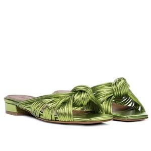 NWT Souliers Martinez Alicante 25 Metallic Leather Slides in Green EU 38 US 7.5